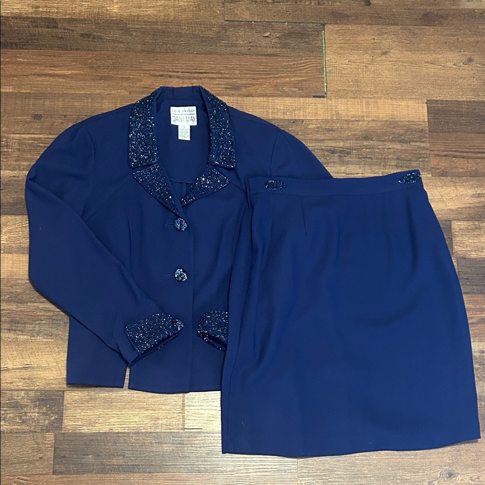 Chic Navy Skirt Set with Beaded Accents